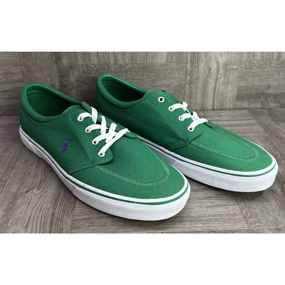 Polo Ralph Lauren Mens Size 10 Faxon X Trim Canvas Green Sneakers Shoes Lace-Up - Picture 2 of 7